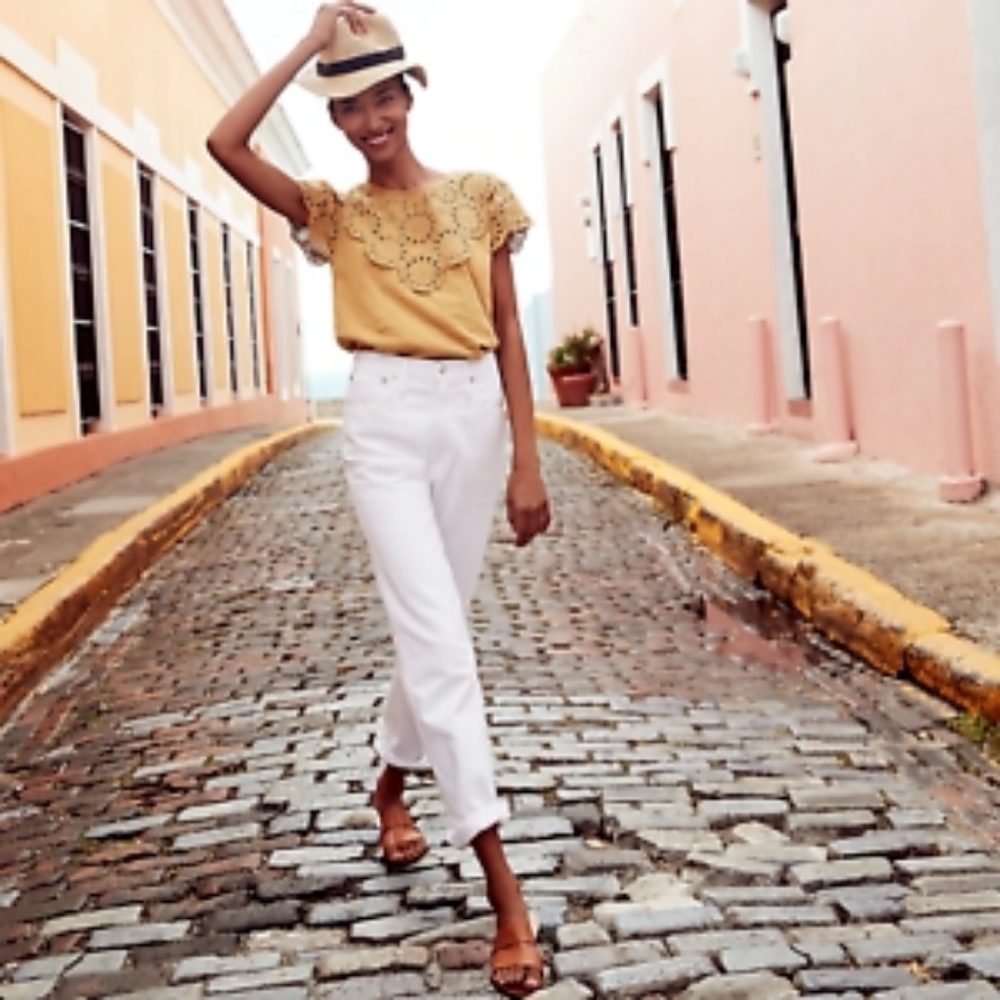 J Crew Embroidered Eyelet Flutter Sleeve Top